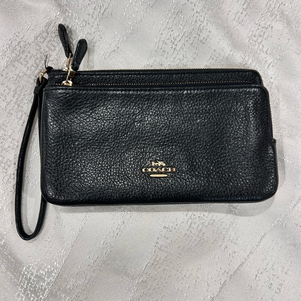 Coach Double Zip Black Leather Wallet